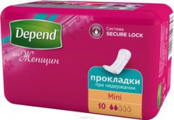 Прокладки женские, Depend (Депенд) 10 шт мини